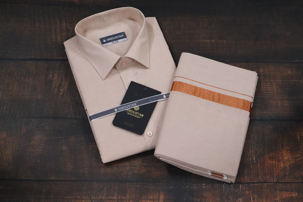 Tissue Copper Matching Shirt+Dhoti Set