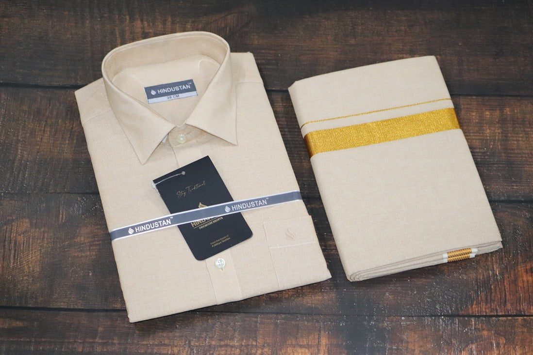 Tissue Gold Matching Shirt+Dhoti Set