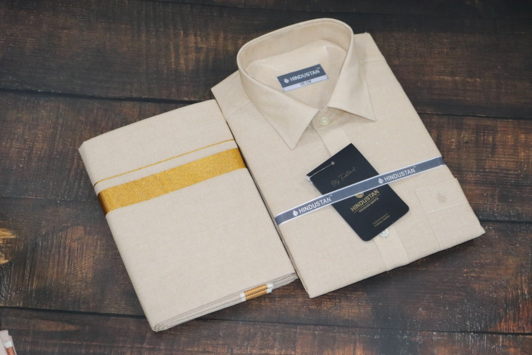 Tissue Gold Matching Shirt+Dhoti Set