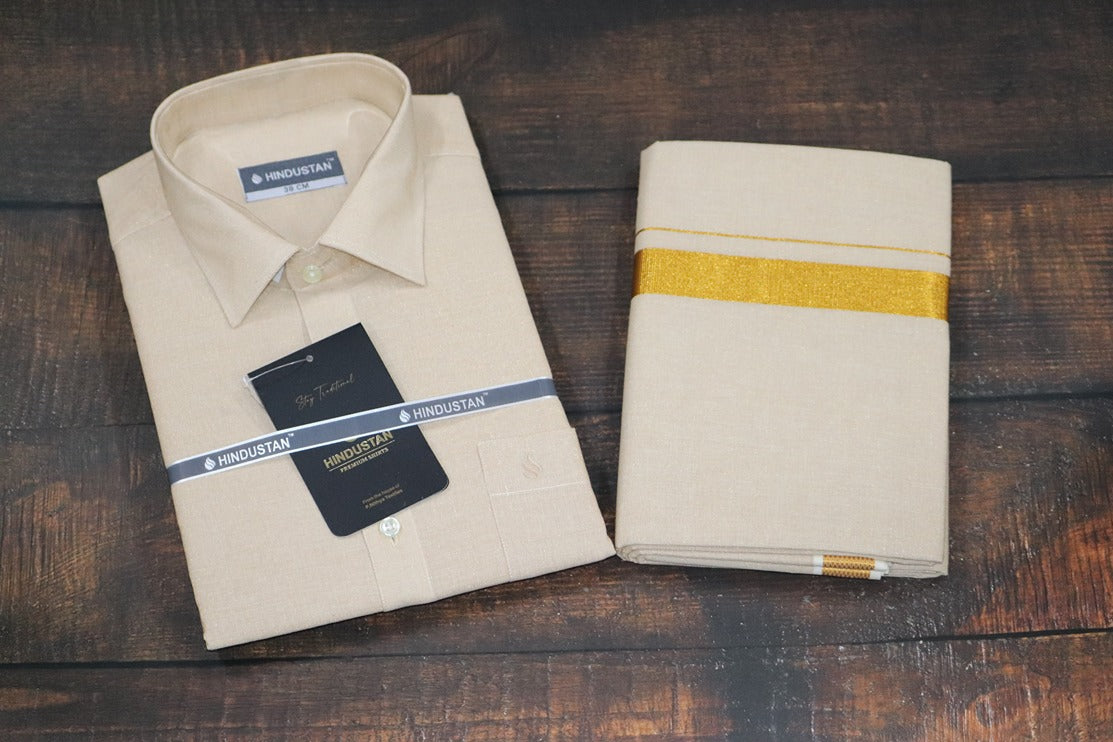Tissue Gold Matching Shirt+Dhoti Set
