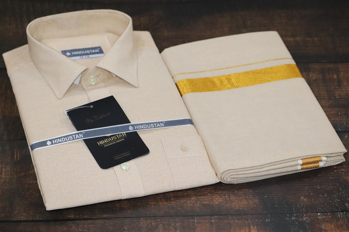 Tissue Gold Matching Shirt+Dhoti Set