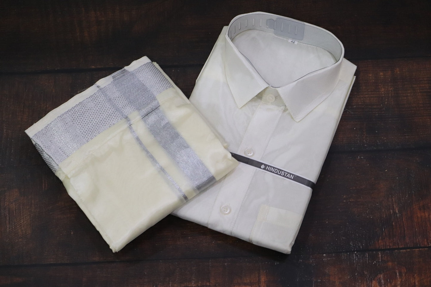 Artsilk Cream Shirt+Dhoti 100k Silver Border Matching Set