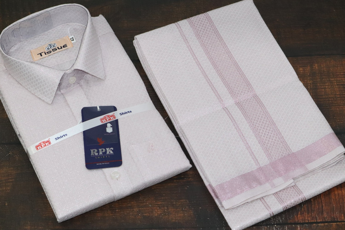 Tissue Jackard Rose Pink Matching Set - Design 001