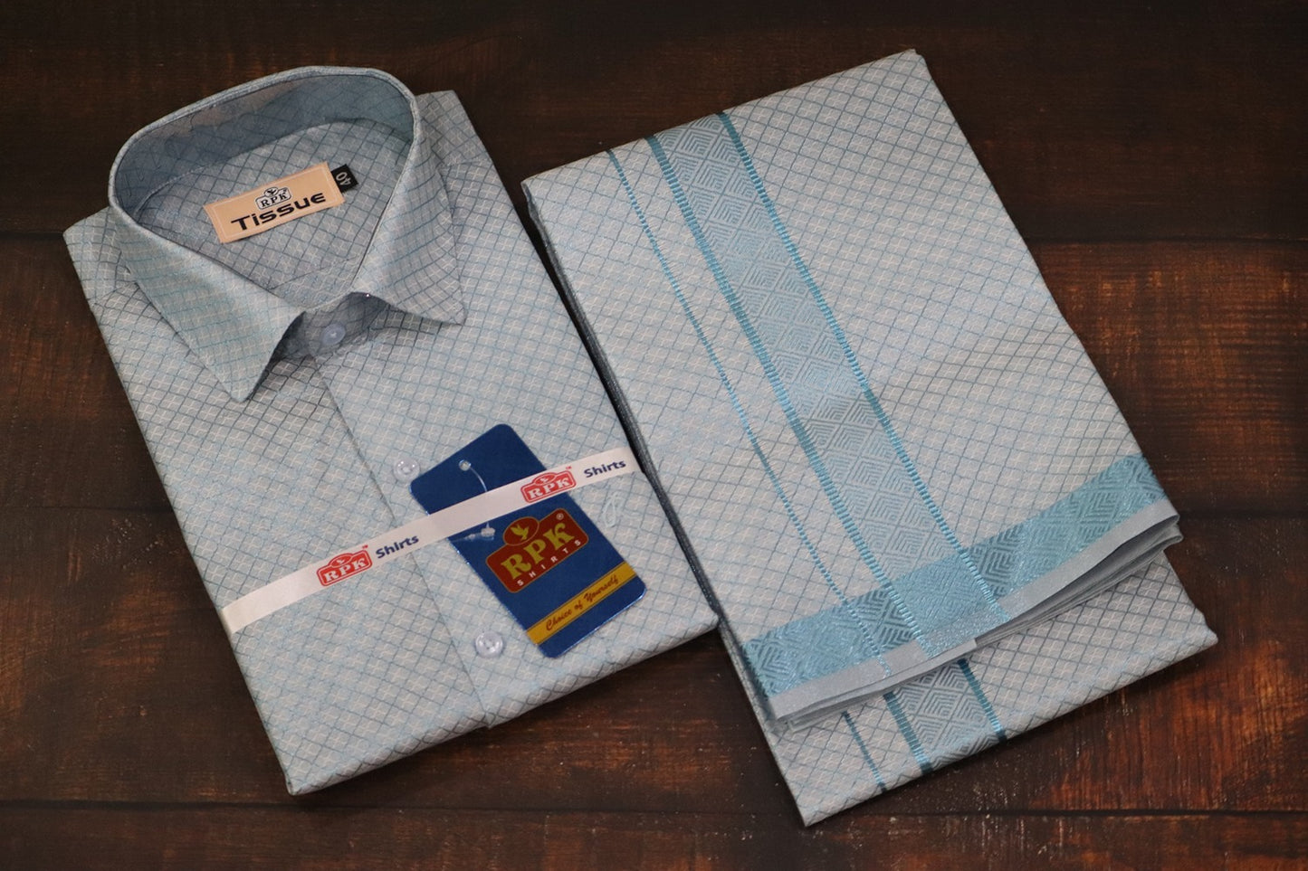Tissue Jackard Premium Blue Matching Set - Design 003