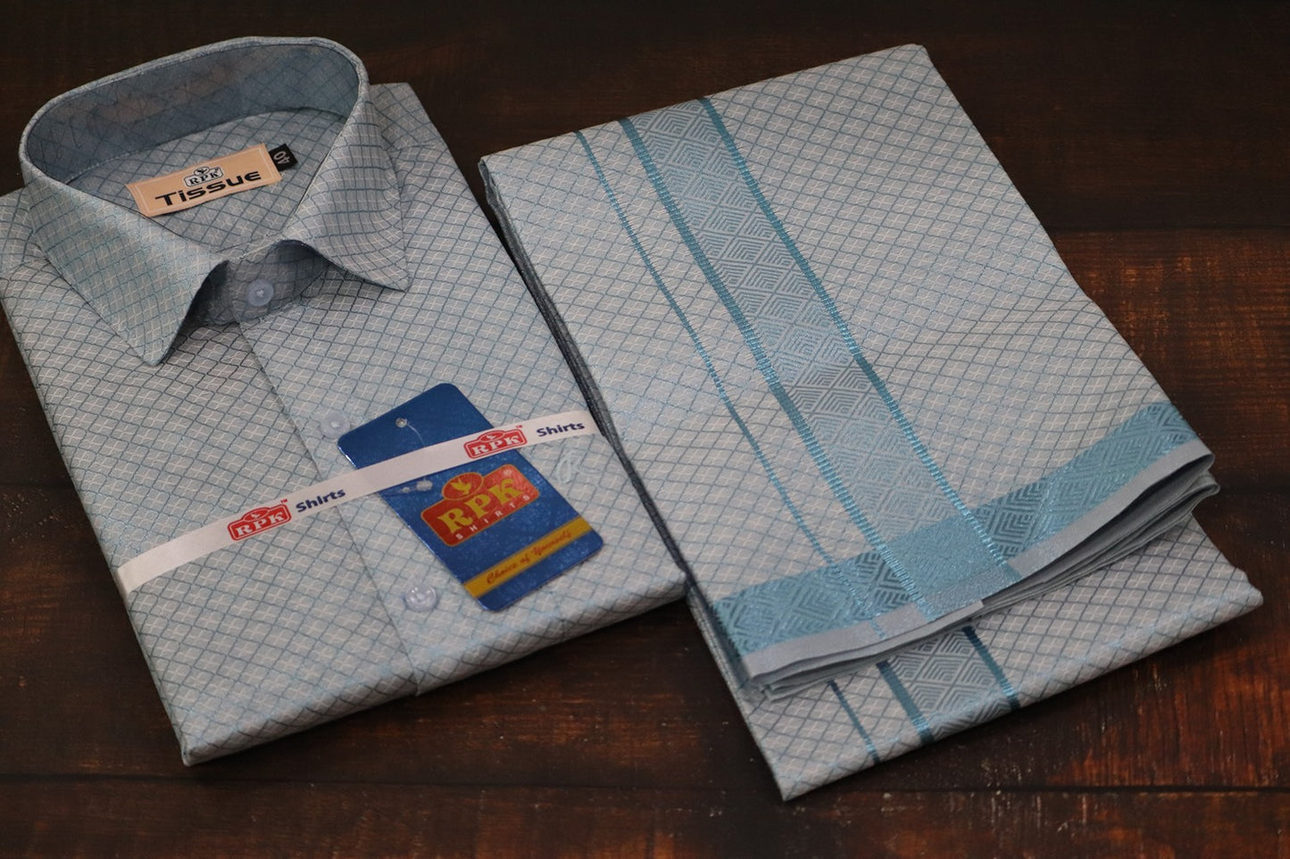 Tissue Jackard Premium Blue Matching Set - Design 003