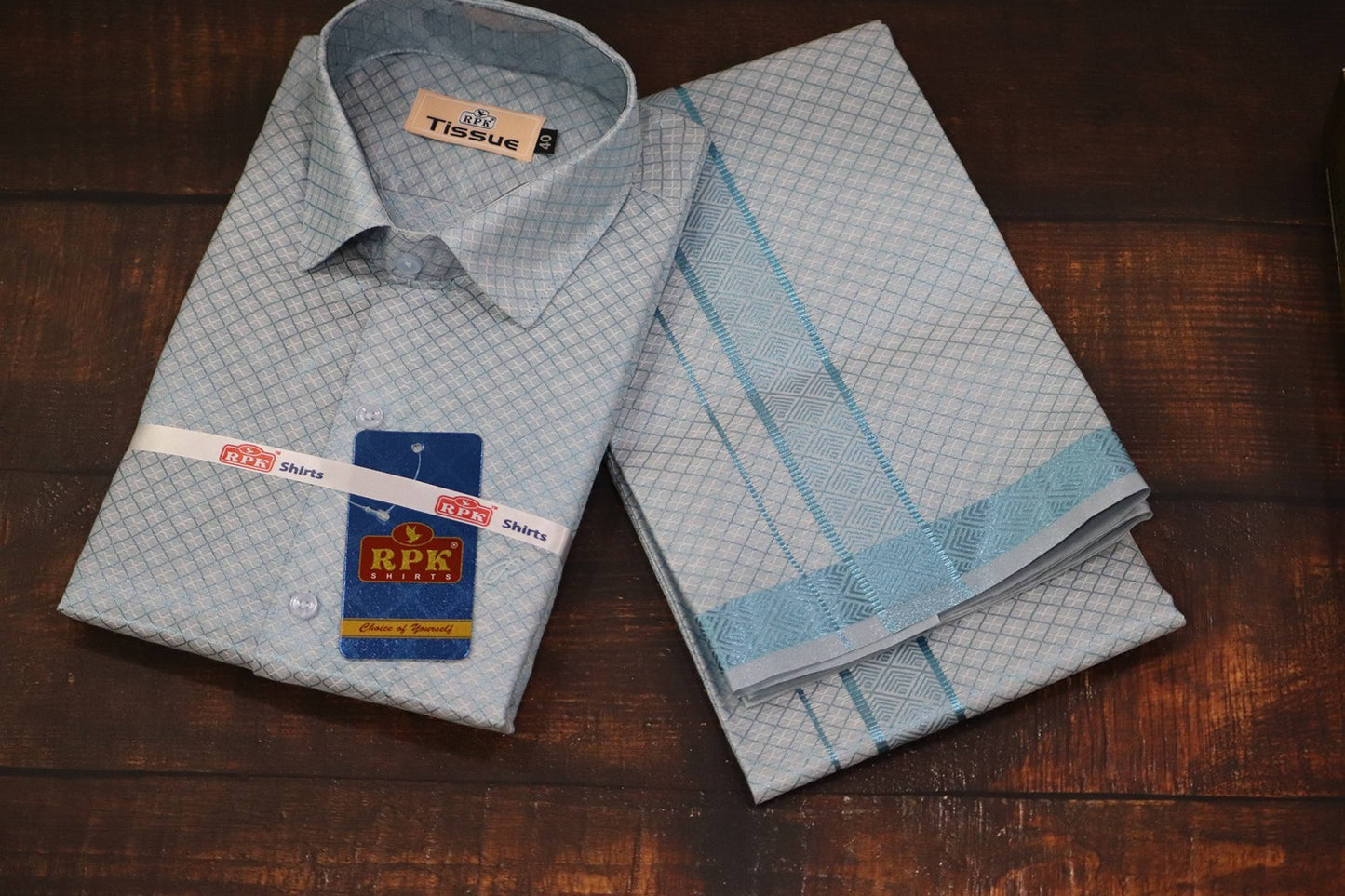 Tissue Jackard Premium Blue Matching Set - Design 003
