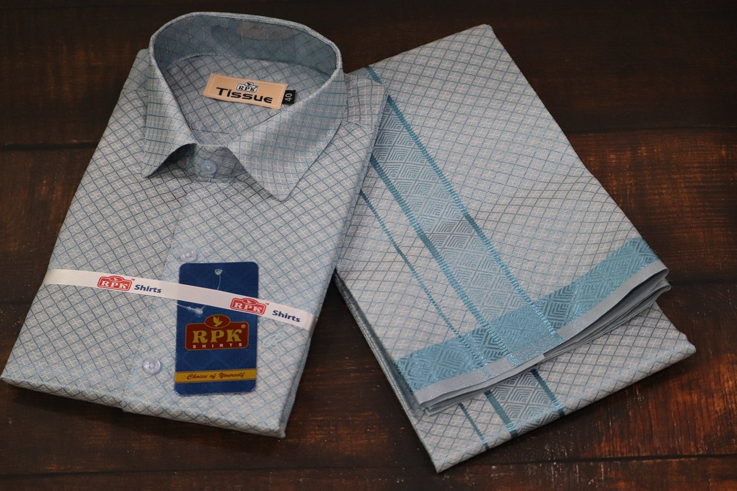 Tissue Jackard Premium Blue Matching Set - Design 003