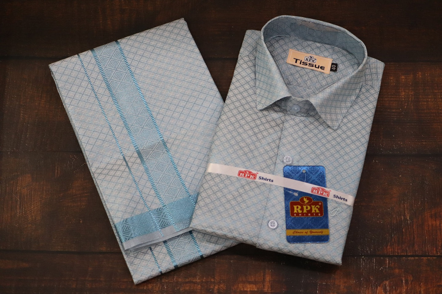 Tissue Jackard Premium Blue Matching Set - Design 003