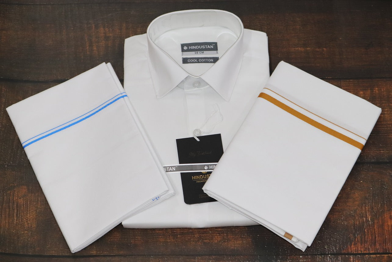 Matching White Shirt &  1 SB+1 BB Dhoti Combo Set (2mtr)