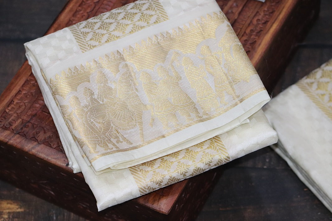 Aryan Silk Mix Cream Shirt Material+Dhoti Combo Set (SELVAN EDITION)
