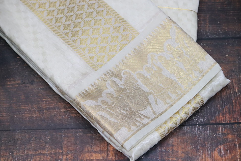 Aryan Silk Mix Cream Shirt Material+Dhoti Combo Set (SELVAN EDITION)