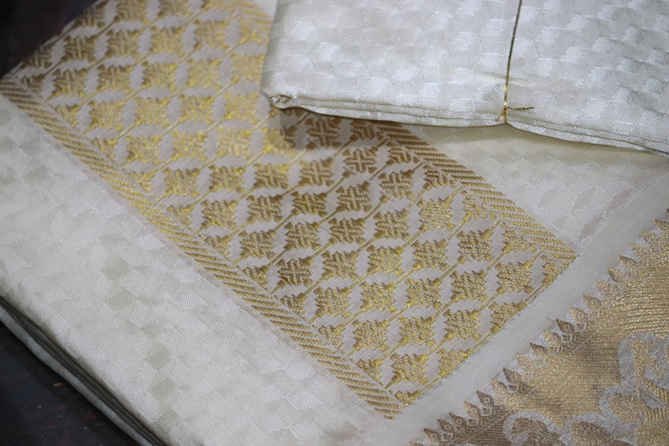 Aryan Silk Mix Cream Shirt Material+Dhoti Combo Set (SELVAN EDITION)