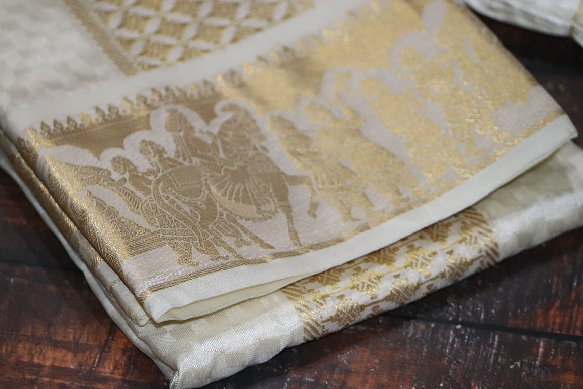 Aryan Silk Mix Cream Shirt Material+Dhoti Combo Set (SELVAN EDITION)