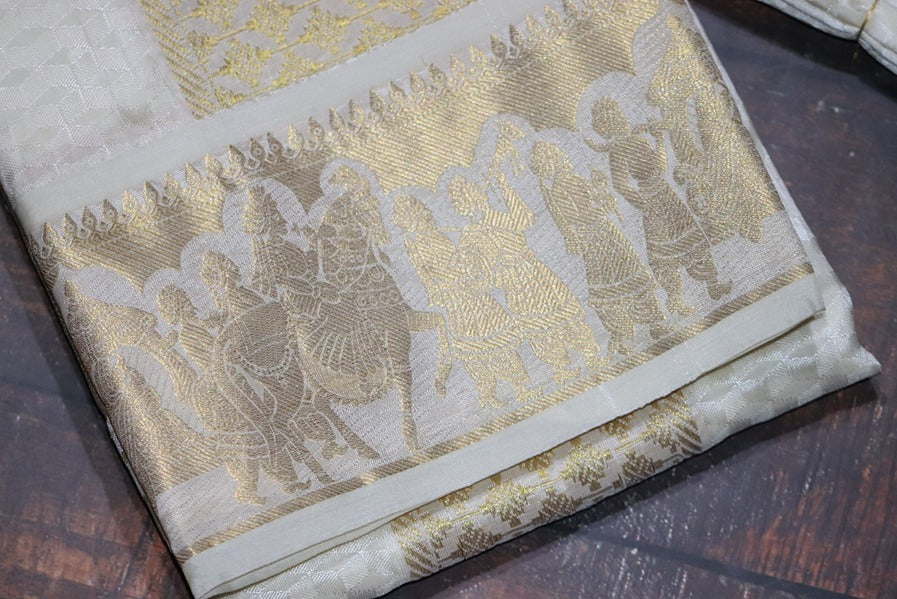 Aryan Silk Mix Cream Shirt Material+Dhoti Combo Set (SELVAN EDITION)