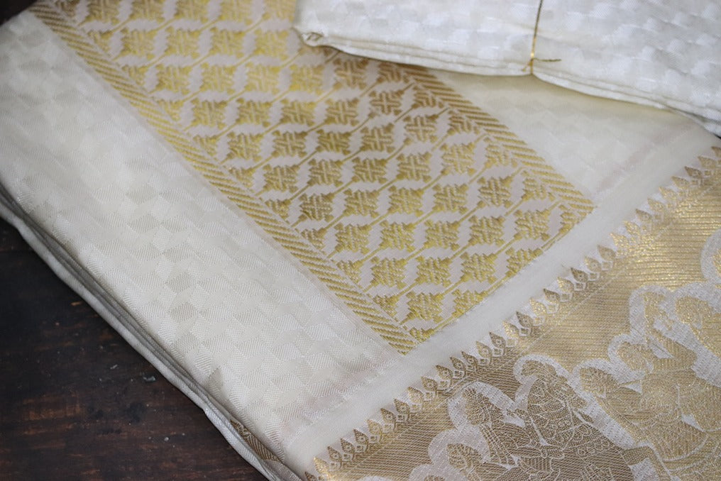 Aryan Silk Mix Cream Shirt Material+Dhoti Combo Set (SELVAN EDITION)
