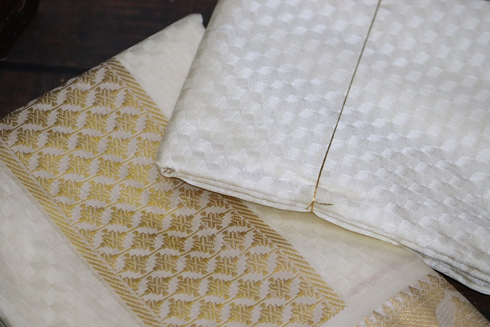 Aryan Silk Mix Cream Shirt Material+Dhoti Combo Set (SELVAN EDITION)