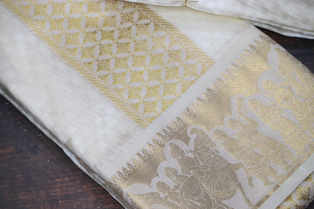 Aryan Silk Mix Cream Shirt Material+Dhoti Combo Set (SELVAN EDITION)