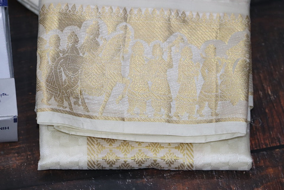 Aryan Silk Mix Cream Shirt Material+Dhoti Combo Set (SELVAN EDITION)