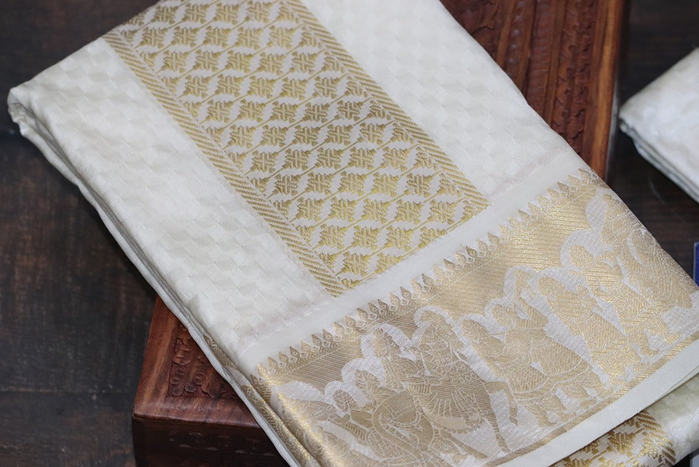 Aryan Silk Mix Cream Shirt Material+Dhoti Combo Set (SELVAN EDITION)