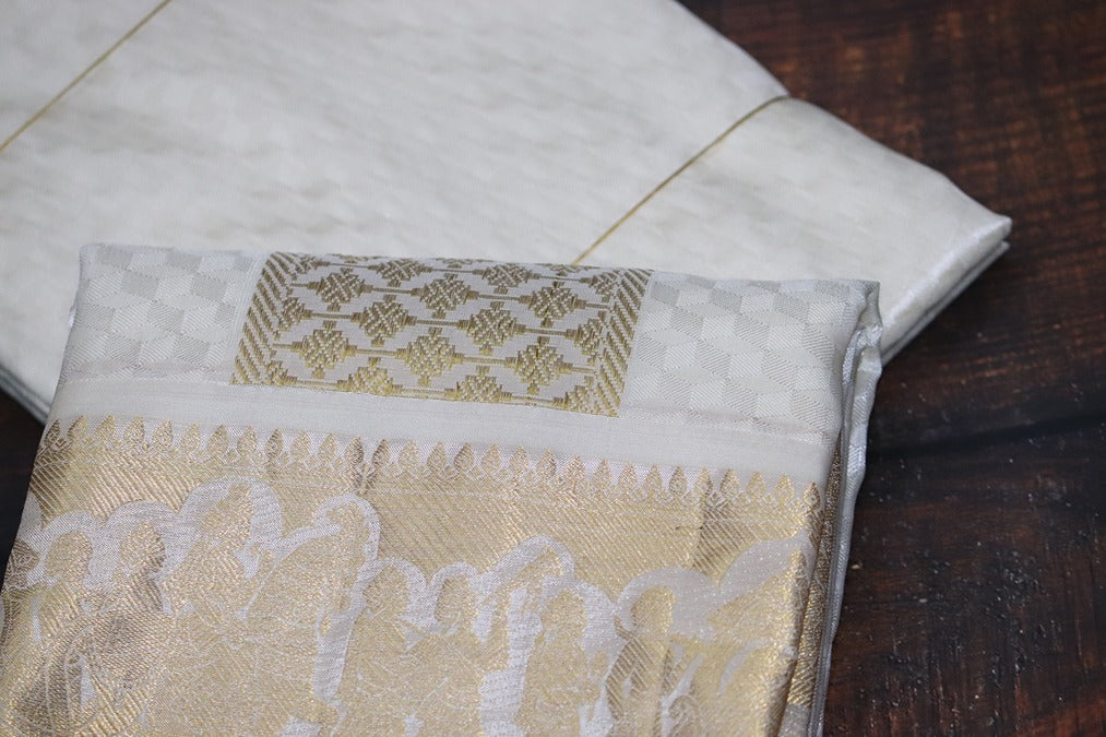 Aryan Silk Mix Cream Shirt Material+Dhoti Combo Set (SELVAN EDITION)