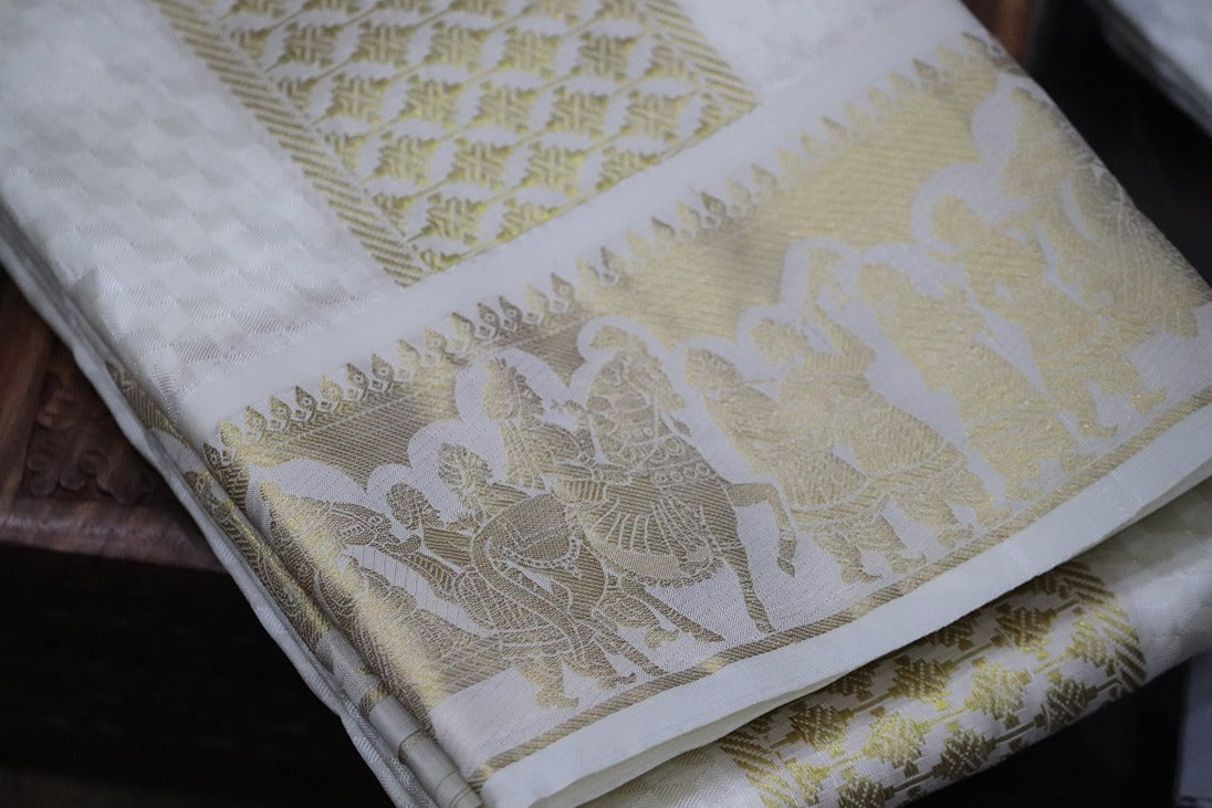 Aryan Silk Mix Cream Shirt Material+Dhoti Combo Set (SELVAN EDITION)