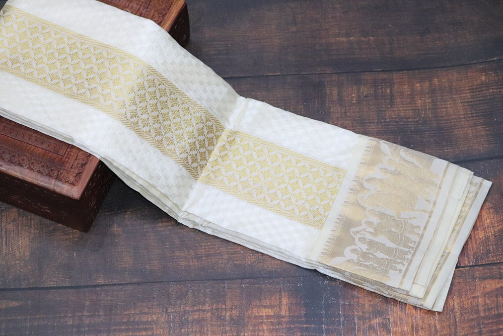 Aryan Silk Mix Cream Shirt Material+Dhoti Combo Set (SELVAN EDITION)