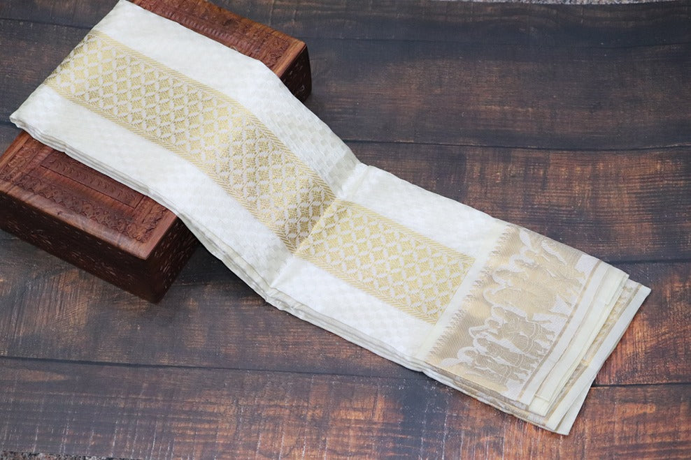 Aryan Silk Mix Cream Shirt Material+Dhoti Combo Set (SELVAN EDITION)