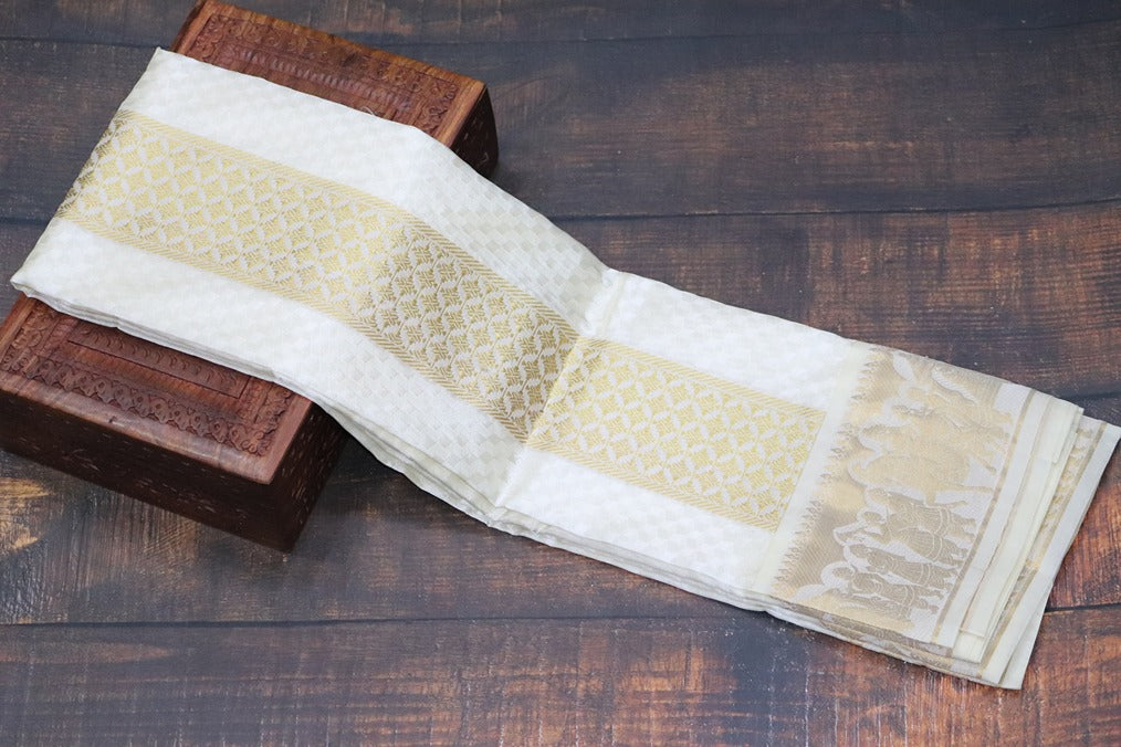 Aryan Silk Mix Cream Shirt Material+Dhoti Combo Set (SELVAN EDITION)