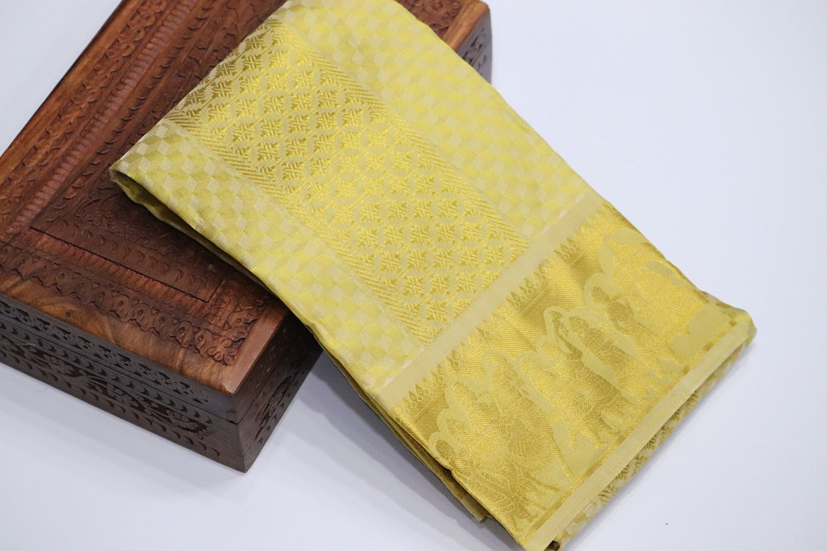 Aryan Silk Mix Ancient Metallic Gold Shirt Material+Dhoti Set (MANNAN EDITION)