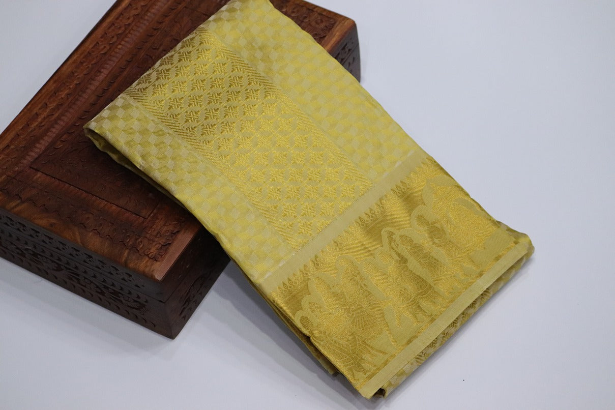 Aryan Silk Mix Ancient Metallic Gold Shirt Material+Dhoti Set (MANNAN EDITION)