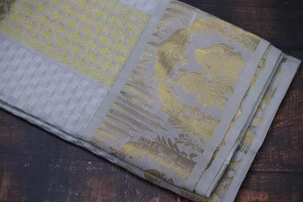 Aryan Silk Mix Ancient Metallic Silver Shirt Material+Dhoti Combo Set (ARULMOZHI EDITION)