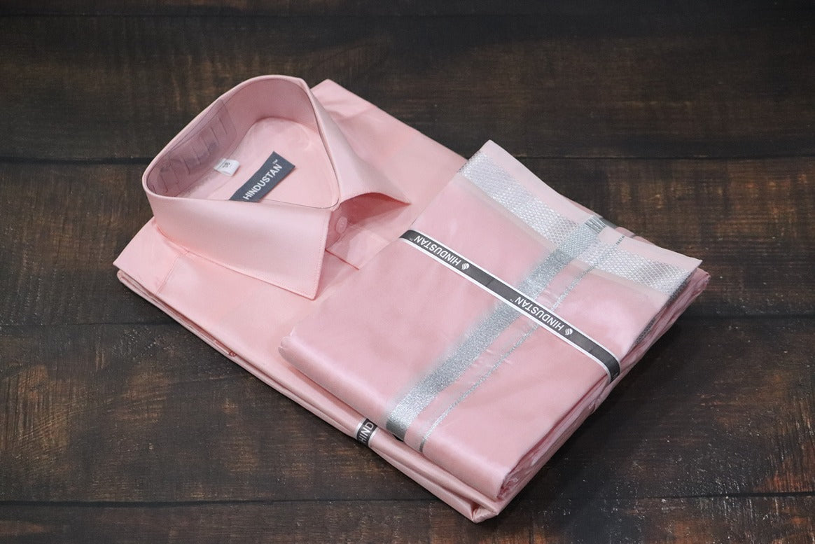 Artsilk Neon Pink Shirt + Dhoti with 50k Silver Border Set - Full Sleeve