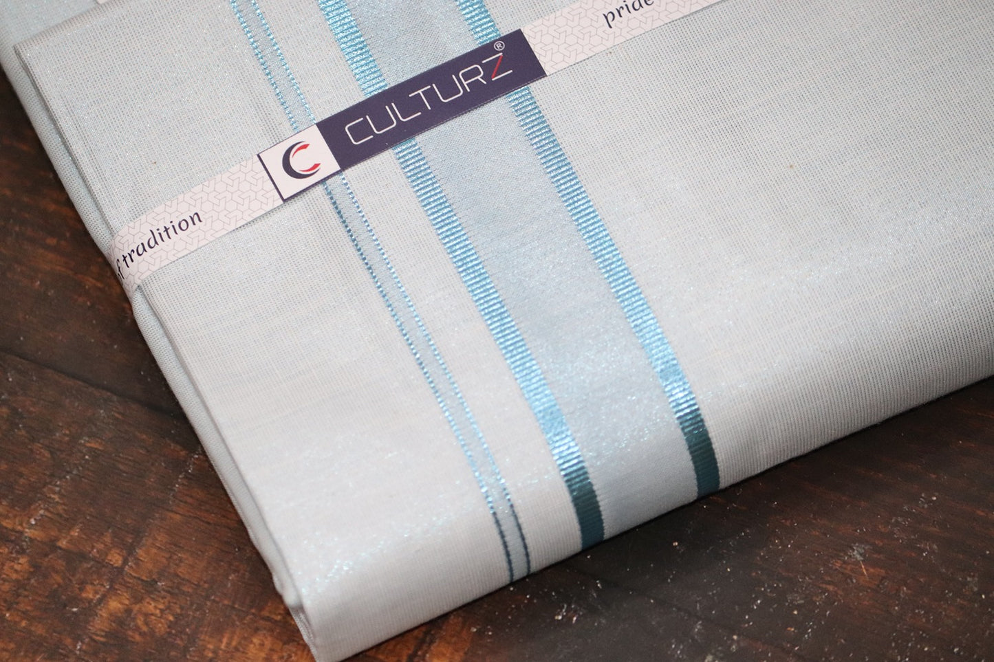 Tissue Cyan Blue Matching Shirt & Dhoti Set
