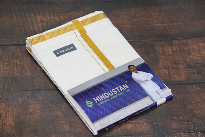Velcro 30k Jari White Dhoti (Size 28 to 40) - All Size