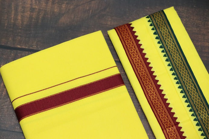 Thalapathy L.Yellow Dhoti+Towel (Angavasthiram) Combo