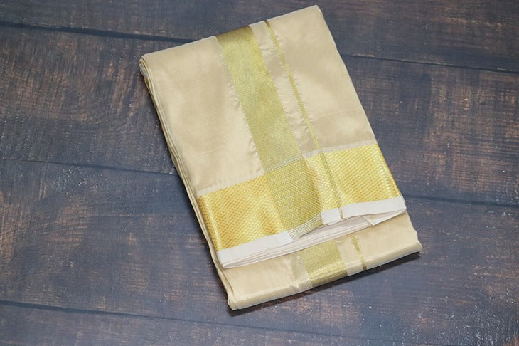 Artsilk Sandal Combo Set(Shirt Fabric+Dhoti) with Big Gold Border