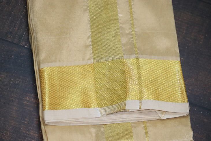 Artsilk Sandal Combo Set(Shirt Fabric+Dhoti) with Big Gold Border