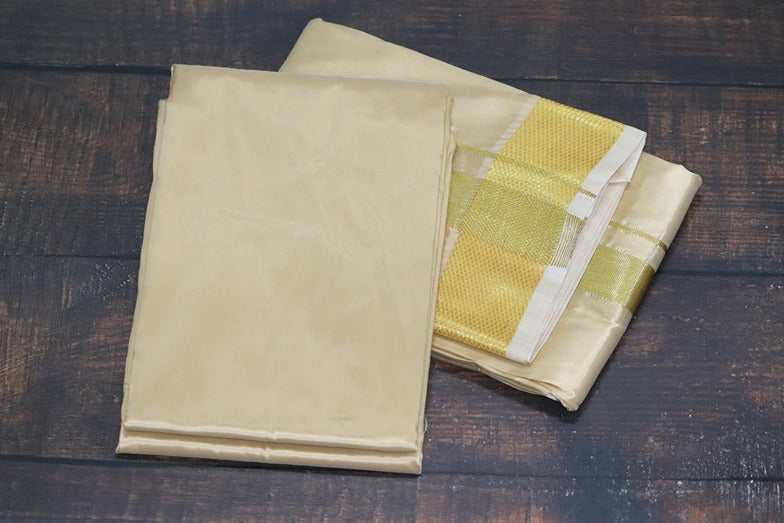 Artsilk Sandal Combo Set(Shirt Fabric+Dhoti) with Big Gold Border