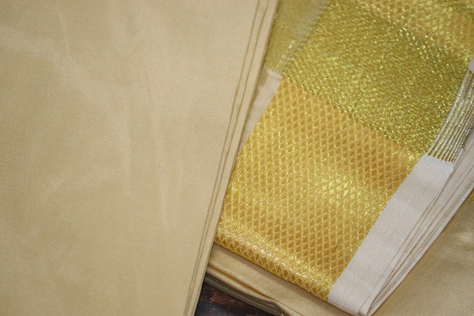 Artsilk Sandal Combo Set(Shirt Fabric+Dhoti) with Big Gold Border
