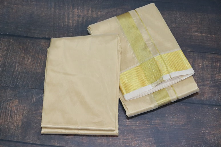 Artsilk Sandal Combo Set(Shirt Fabric+Dhoti) with Big Gold Border