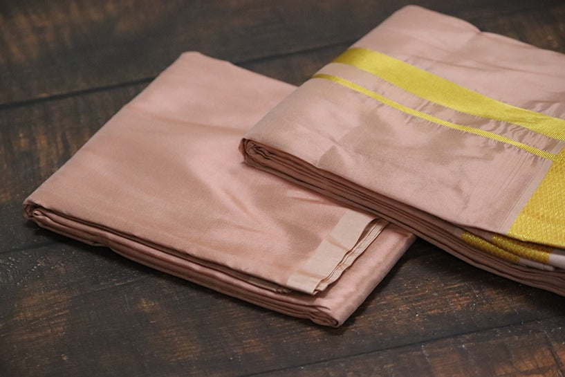 Artsilk 50k Copper Combo Set(Shirt Fabric+Dhoti) with Gold Border