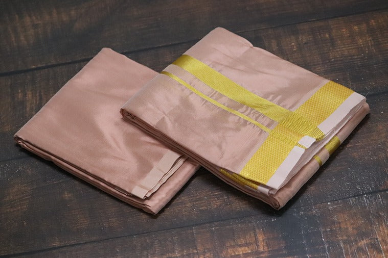 Artsilk 50k Copper Combo Set(Shirt Fabric+Dhoti) with Gold Border