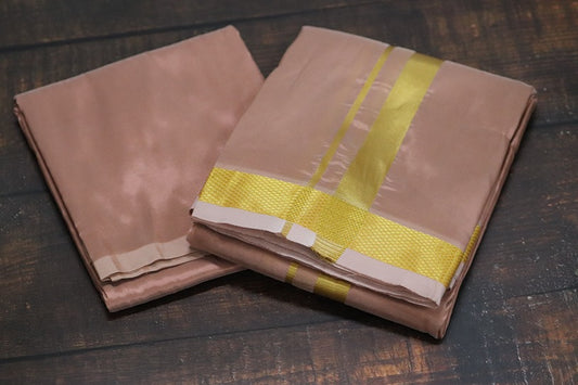 Artsilk 50k Copper Combo Set(Shirt Fabric+Dhoti) with Gold Border