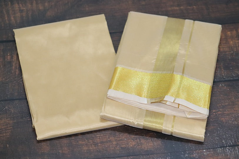 Artsilk Sandal Combo Set(Shirt Fabric+Dhoti) with Big Gold Border