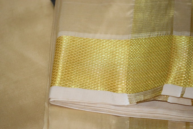 Artsilk Sandal Combo Set(Shirt Fabric+Dhoti) with Big Gold Border