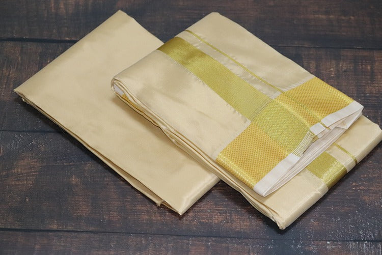 Artsilk Sandal Combo Set(Shirt Fabric+Dhoti) with Big Gold Border