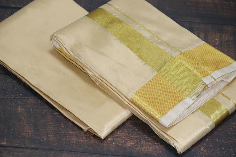 Artsilk Sandal Combo Set(Shirt Fabric+Dhoti) with Big Gold Border