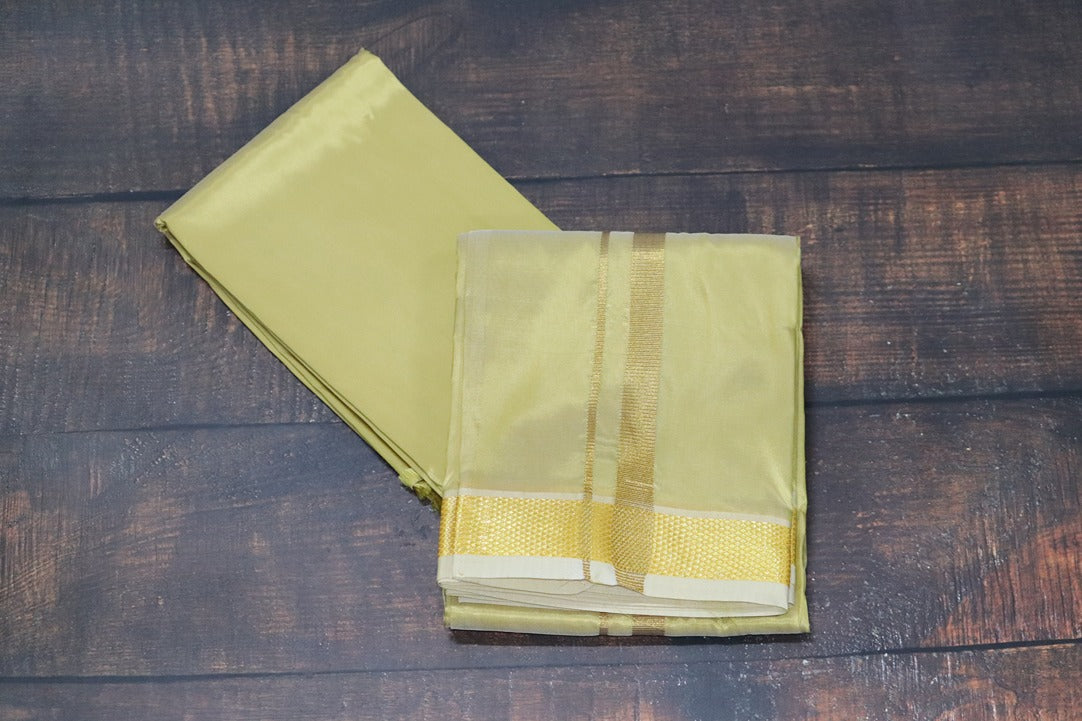 Artsilk Metallic Gold Combo Set (Fabric+Dhoti) with Gold Border