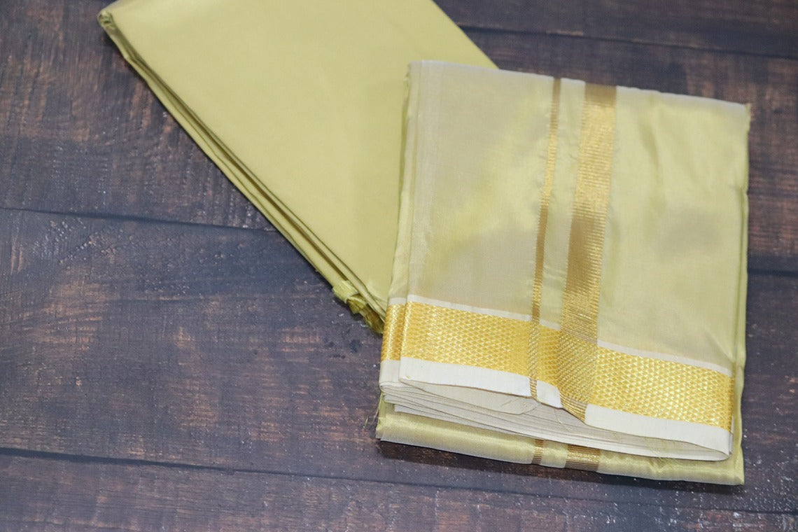Artsilk Metallic Gold Combo Set (Fabric+Dhoti) with Gold Border