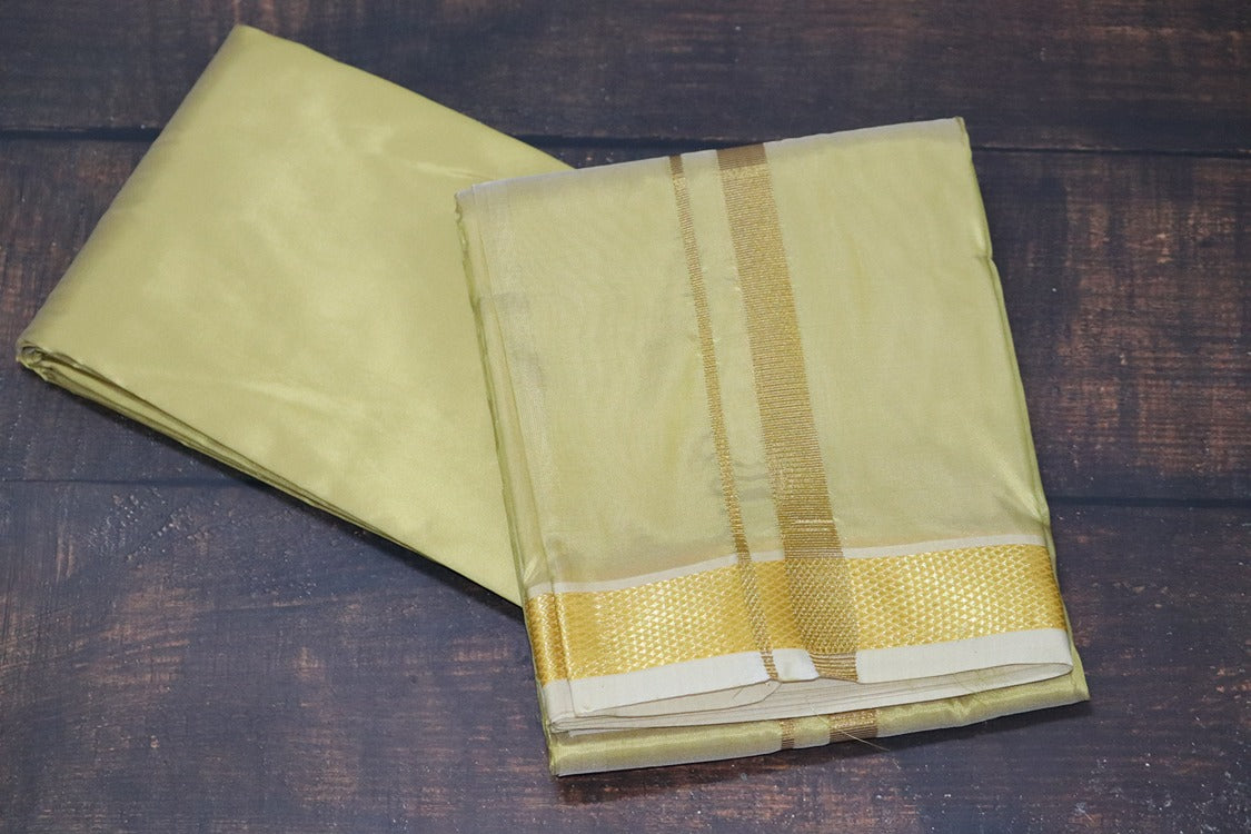 Artsilk Metallic Gold Combo Set (Fabric+Dhoti) with Gold Border